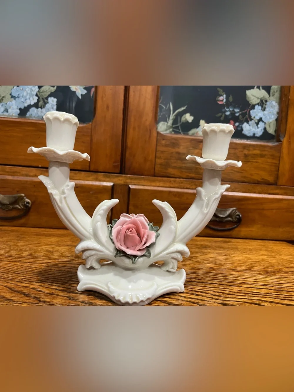 Vintage Karl Ens Volkstedt Double-Arm Porcelain Candelabra Pink Rose Chic Rose